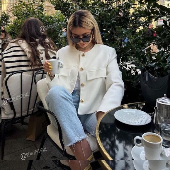 ZARA GOLD BUTTON CROPPED BLAZER - Picture 11 of 15